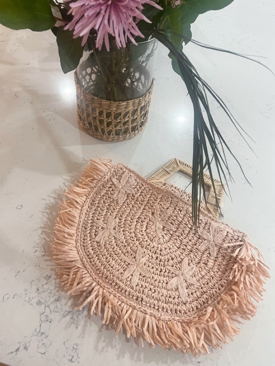 Target Handbags - NWT Target Pink Raffia Woven Fringe Mini Bag